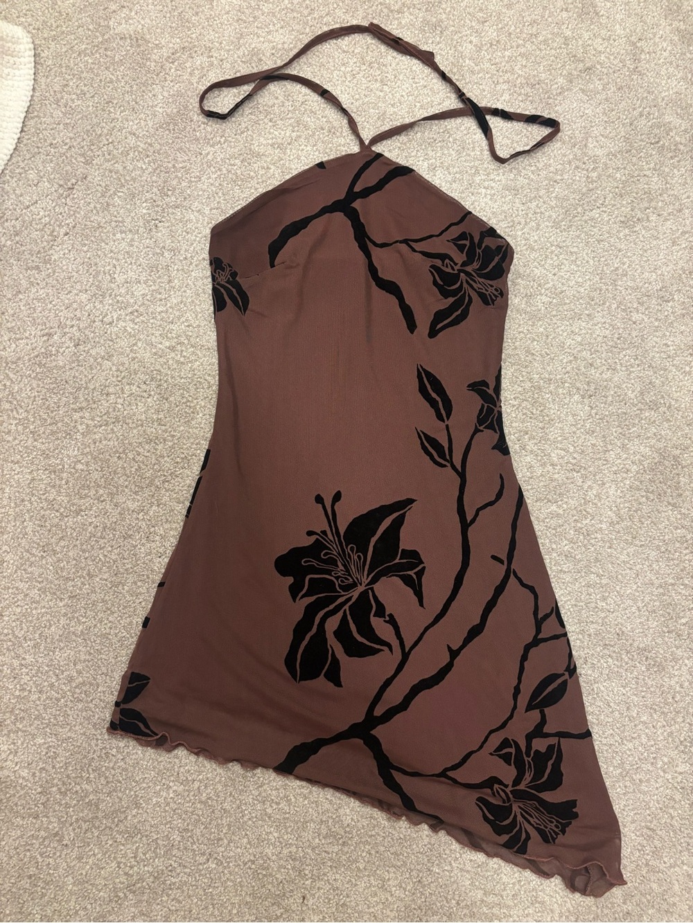 Cider Brown Floral Halter Slip Dress